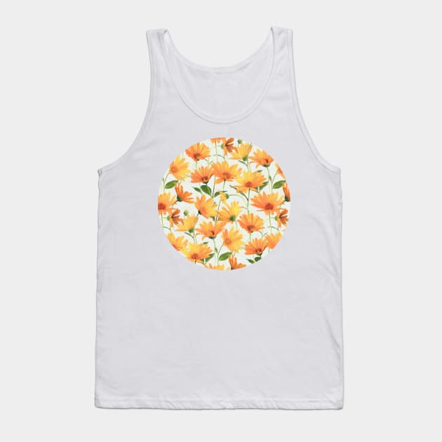 Painted Radiant Orange Daisies on off-white Tank Top by micklyn